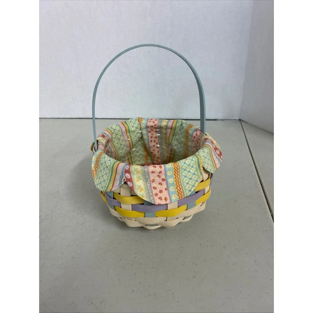 Longaberger 2008 Small Round Basket Pastel Weave Signed Fabric Liner & Protector